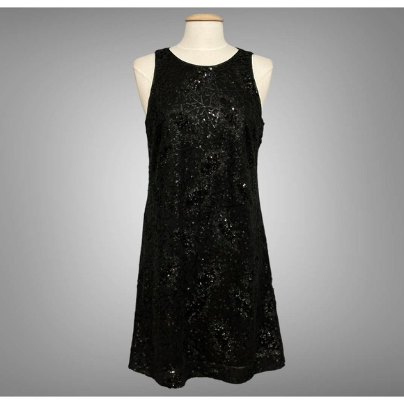 Y2K Jessica Simpson Womens Dress 10 Black Sequins Chiffon Whimsigoth Dark Fairy - Picture 1 of 15